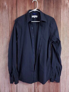 Teddy Stratford Zip Fit Mens 3 M/L Long Sleeve Dress Shirt Navy Solid Fitted